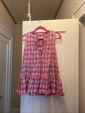 Sleeveless Pink Red Blue Ruffle Tank Top Anthropologie Pilcro